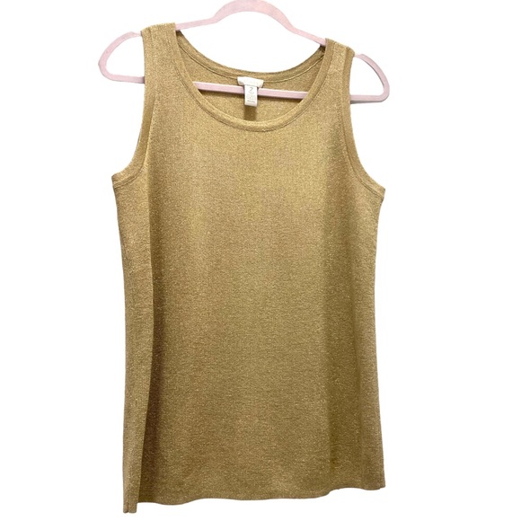 Chico's Size 2 (L/12) Golden Rayon Blend Sleeveless Stretchy Tank Top Going out - Picture 3 of 9